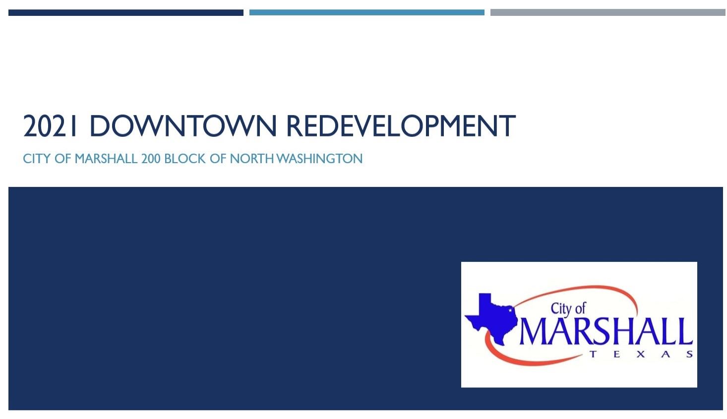 Logo for the City of Marshall Texas and banner for downtown revitalization.
